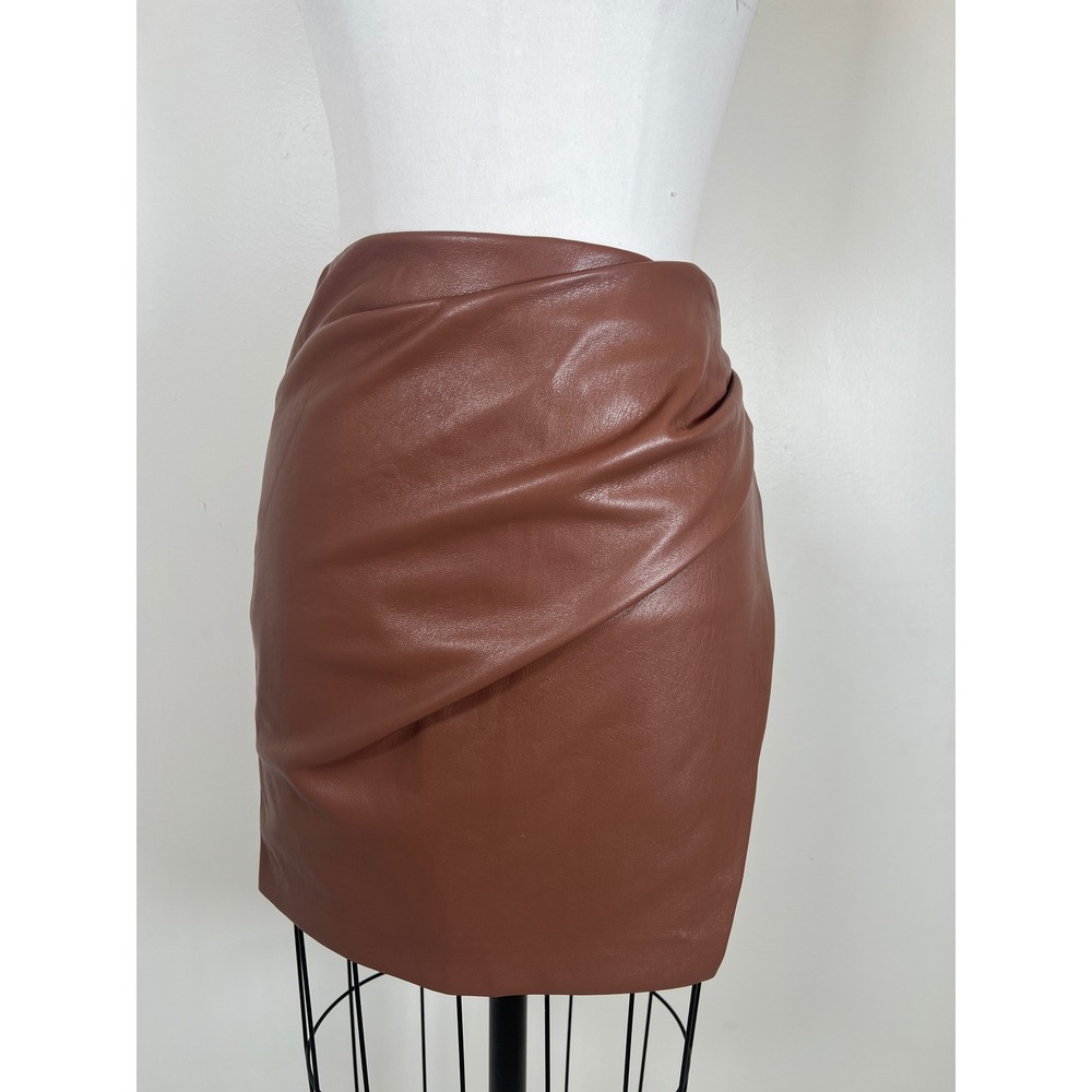 WILFRED Vegan Leather Skirt 0 Brown EUC Draped Ruched Mini